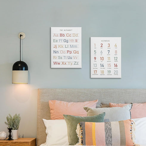 Set 2, 11x14 inch HRQKO Alphabet Numbers Nursery Canvas Wall Art of Kids Room Decor Framed Art, ABC Numbers Educational