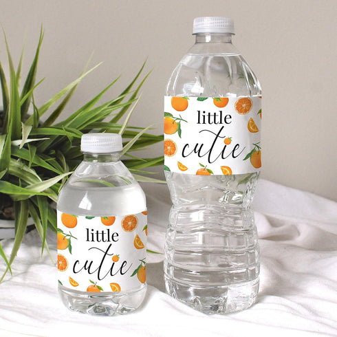 Orange Little Cutie Baby Shower Water Bottle Labels, Waterproof Stickers for 24 Count Water Bottles