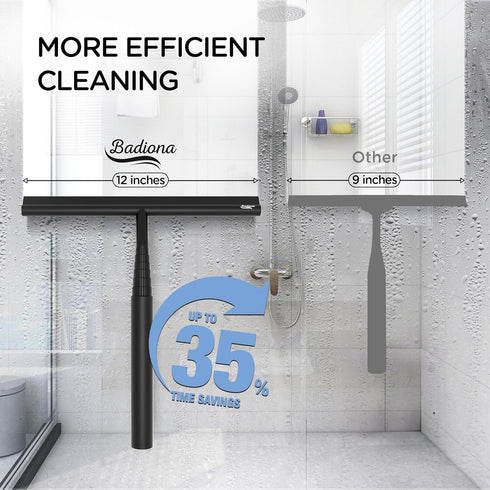 BADIONA 100 cm Telescopic Shower Squeegee Black - With Suction Hook & up to I Shower squeegee for glass doors Cleaner