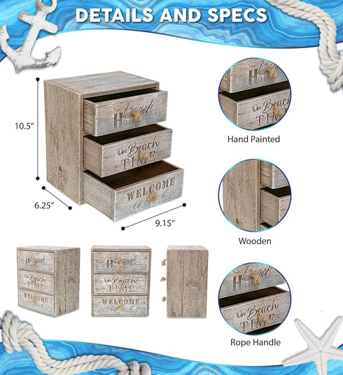 CoTa Global Driftwood 3 Drawer Storage Organizer, 3-Tier Wood Organizer for Bathroom, Office, and Vanity - 10.5 Inches