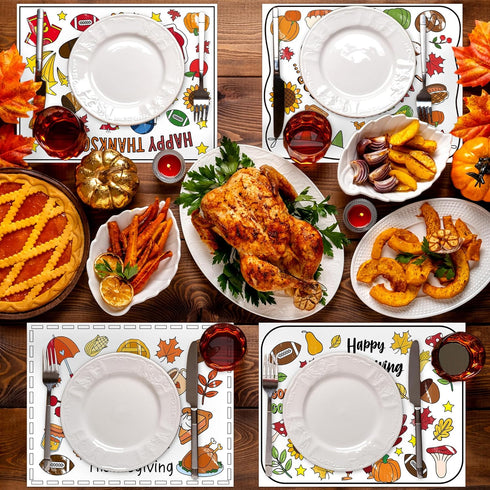 12Pcs R HORSE Thanksgiving Coloring Placemats - Disposable Paper Coloring Table Mats, Fun Turkey Dinner Place Mats