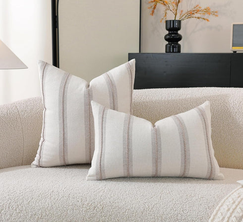 12x20 Set 2, Cethom Boho Throw Pillow Covers of Taupe Striped Decorative Pillow Cases for Couch Chair Bed, Textured
