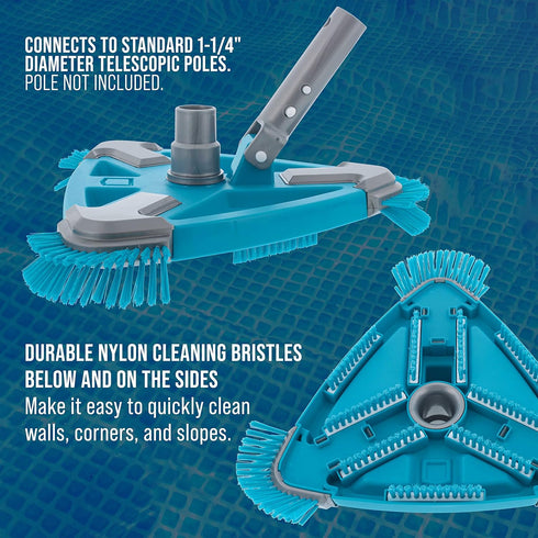 Swimming U.S. Pool Supply Deluxe Weighted Triangular Pool Vacuum Head with Side Brushes, Swivel Connection, EZ Clip