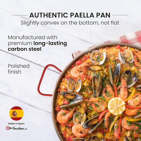 Machika Skillet Pan, Carbon Steel Paella Pan for Cooking, Perfect for Outdoors, Camping, 10 Servings, 17 In