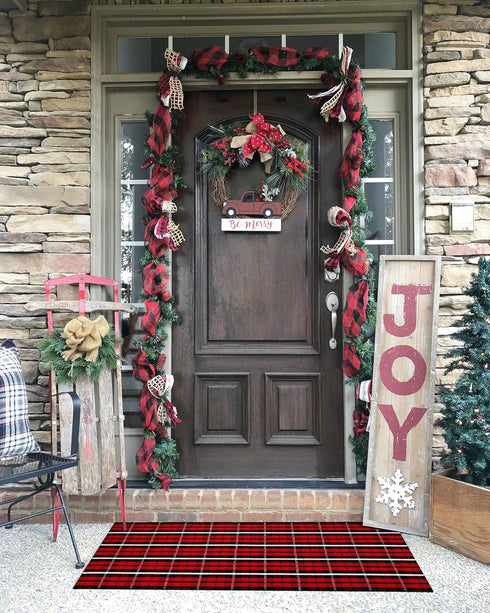 LEEVAN Buffalo Plaid Front Door Mat 24"x 51", Cotton Checkered, Washable, Outdoor Doormat for Kitchen, Bathroom