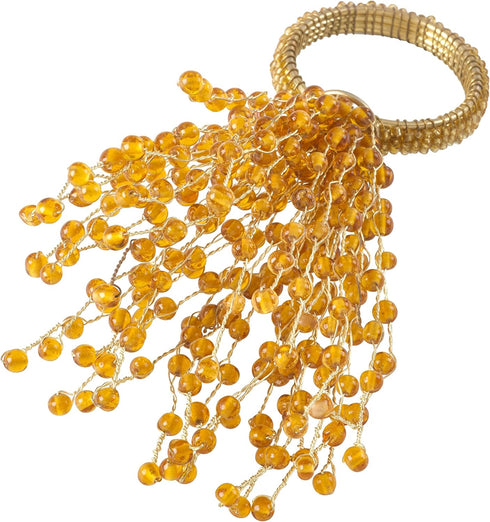 Saro Lifestyle Napkin Ring, Beaded Burst Design, Set of 4, Gold