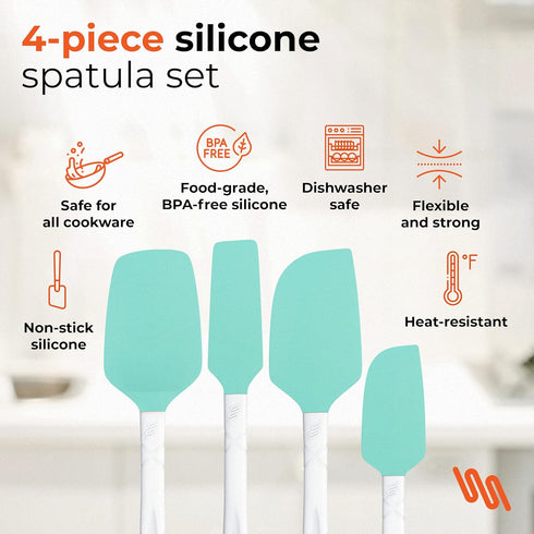 M KITCHEN Silicone Spatula Set, Heat Resistant & BPA Free, 4 Piece Nonstick Rubber Spatulas for Cooking and Baking