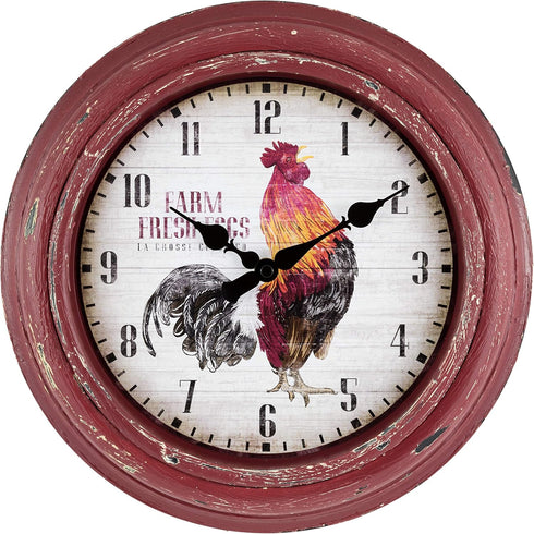 La Crosse Technology 12 Inch Distressed Red Rooster Quartz Wall Clock - Model 404-3630