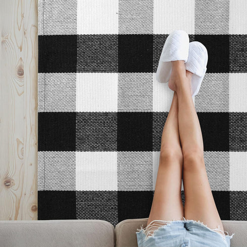 uxcell Buffalo Check Rug, 51"x24", Plaid Outdoor Layered Door Mat for Front Porch/Runner/Bedroom/Kitchen