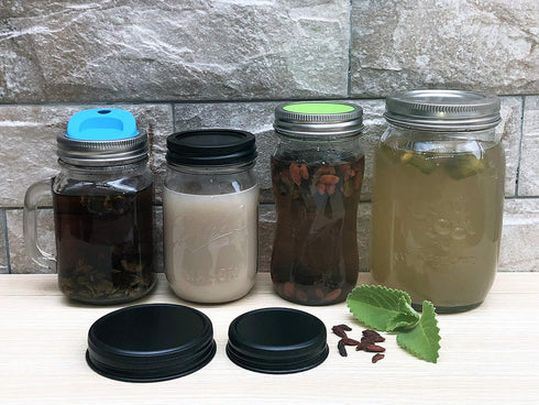 Black Rust Proof Aluminum Storage Lid with Silicone Sealing for Regular Mouth Mason Ball Canning Jars, 6 Pack