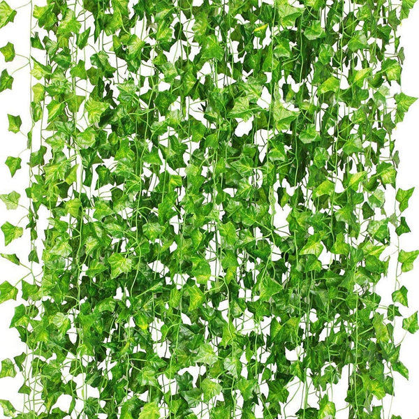 CQURE 12 Pack 84Ft Artificial Ivy Garland, Fake Vines UV Resistant Greenery Leaves for Home Bedroom Party Decor