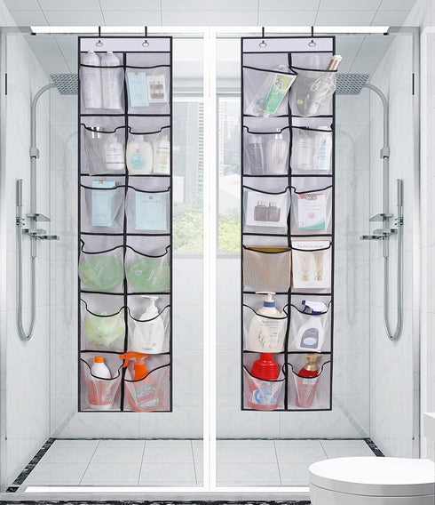 MISSLO Over The Door Shoe Organizer, 12 Large Mesh Pockets, Hanging Narrow Closet Door, White, 2 Pack