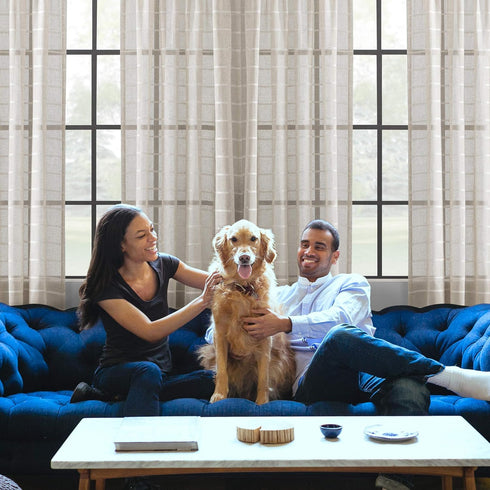 Clean Window Twill Stripe Anti-Dust Sheer Curtain Panel - 52" x 63", Allergy/Pet Friendly, White/Linen