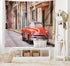 Ambesonne Cars Tapestry, Classical American Car in Street with Houses, 80" X 60", Orange Sand Brown