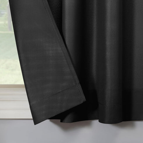 No. 918 Martine Microfiber Semi-Sheer Rod Pocket Kitchen Curtain Valance and Tiers Set, 54" x 45", Black