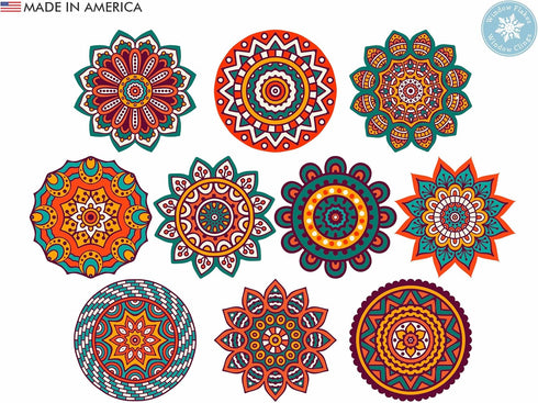 Boho Decor - 10 Mandala Sun Catchers Window Clings for Decoration, Made in America