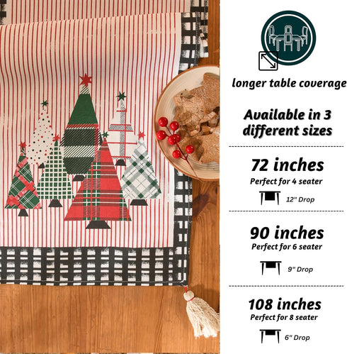 90 Inches 100% Folkulture Christmas Table Runner Long Cotton Red Buffalo Plaid Table Runner for Dining Table, Coffee