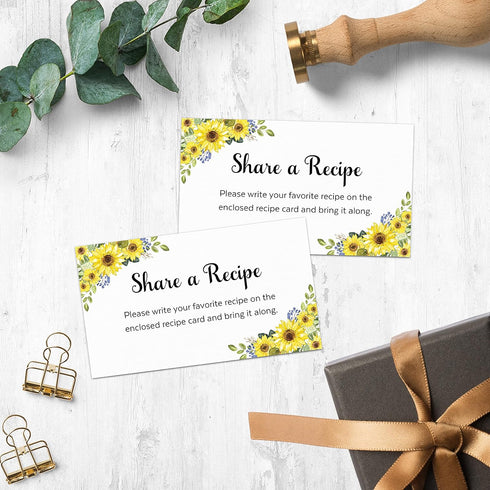 321Done Sunflower Request a Recipe Card: Set of 50, 3.5x2 White Floral Recipe Share Insert Card for Bridal Shower