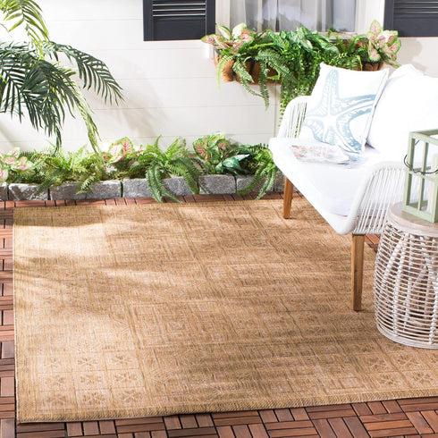 SAFAVIEH Courtyard Collection 2'7" x 5' Area Rug - Gold / Natural, Indoor/Outdoor, Splashproof, Easy Scrubbing