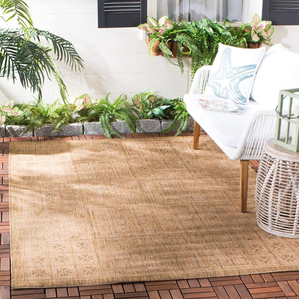 SAFAVIEH Courtyard Collection 2'7" x 5' Area Rug - Gold / Natural, Indoor/Outdoor, Splashproof, Easy Scrubbing