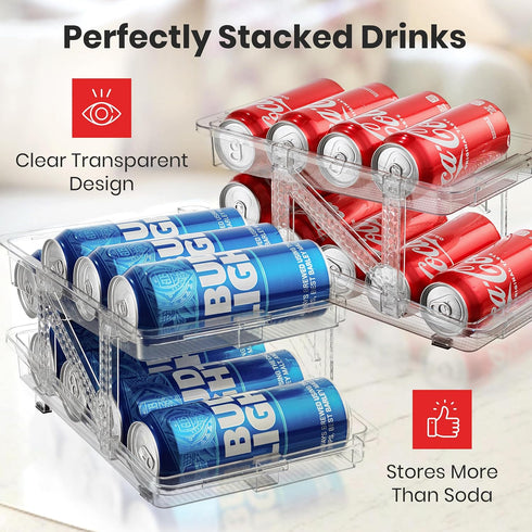 Oizeir 2-Pack Expandable Soda Can Dispenser For Fridge - - Clear Transparent Soda Can Organizer For Refrigerator