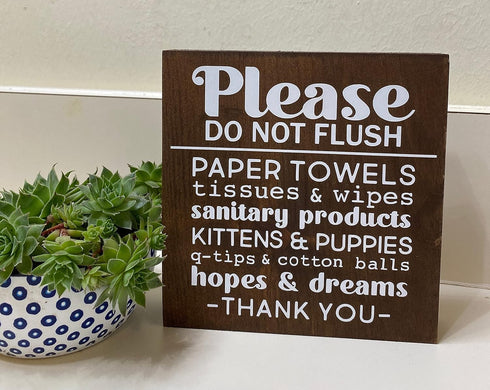 HOUVSSEN Wood Sign Art Decor, Please Do Not Flush Paper Towel Kittens Puppies Bathroom Sign, Farmhouse Bath Decor