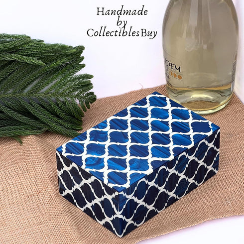 collectiblesBuy Handmade Resin Inlay Jewelry Box – Blue & White Antique Storage Organizer for Rings and Earrings