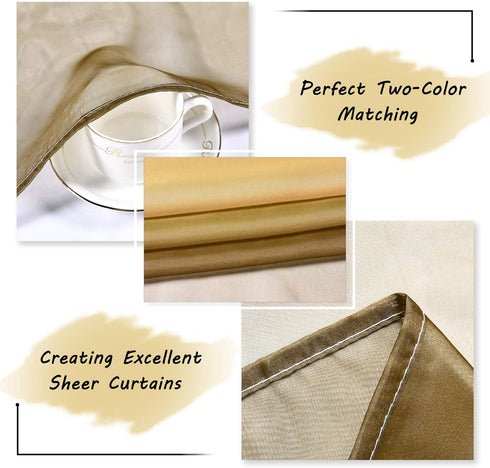 DECOVSUN Brown Gold Ombre Sheer Curtains, Extra Long Tan and Brown Voile Drapes for Girls Kids Room, 2 Panels