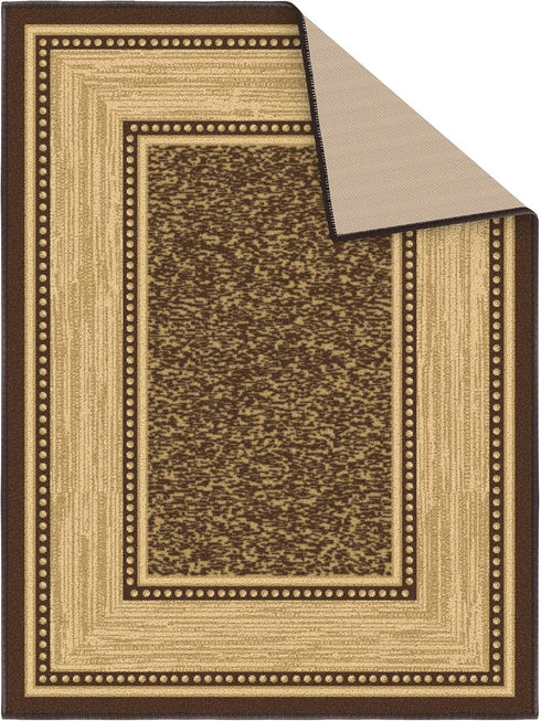 Ottomanson Non-Slip Border Rugs for Entryway, 2'3" x 3', Durable Stain Resistant Entrance Mat for Bathroom