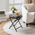Yaheetech Outdoor Folding Side Table, Round Patio Folding End Table with Silk Tempered Glass Tabletop, Portable Small