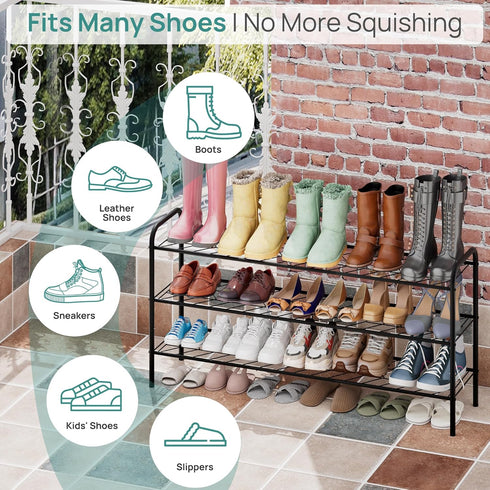 Closet, 3-Tier 15-18 viewcare Long Shoe Rack for Extra Long Shoe Rack for Entryway & Garage, Sturdy Metal Construction