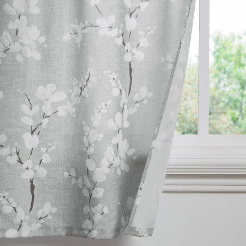 FMFUNCTEX Gray-White Kitchen Valance Curtain - 15-inch Length Blossom Print Canvas Window Top Curtain Rod Pocket, 1 Pack
