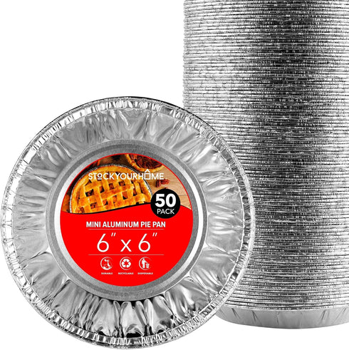 Stock Your Home 6 Inch Aluminum Foil Pie Pans, 50 Count Disposable Mini Pie Pans for Bakeries, Cafes, Restaurants