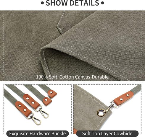 Aprons for Men Women: Cotton Canvas Cross Back Apron with Large Pockets and Adjustable Straps for Baking