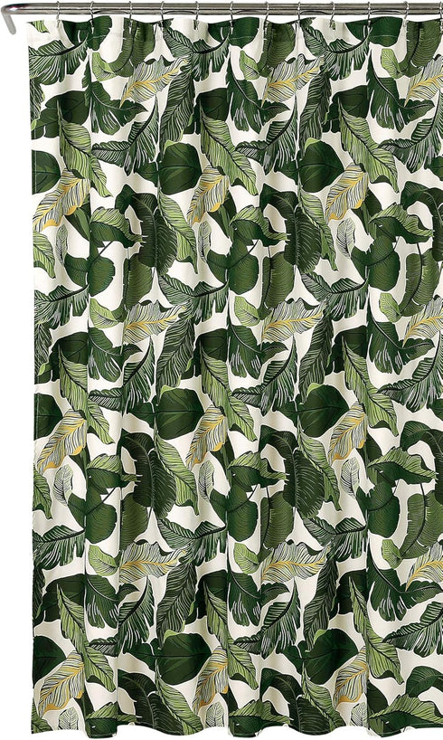 Lush Decor Tropical Paradise Shower Curtain, Fabric Leaf Rainforest Print, 72" x 72", Green