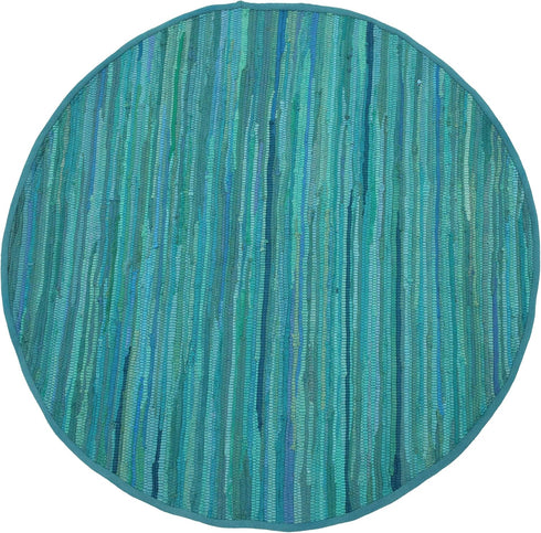 THE BEER VALLEY Hand Woven Area Rug - 4' Round Teal, Farmhouse Green Rugs for Bedroom, Bathroom, Living Room