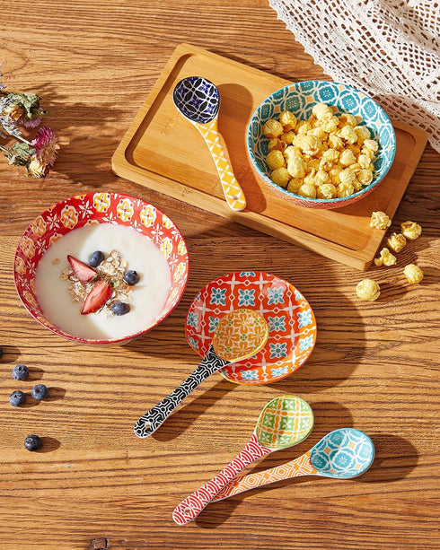Set of 6 Colorful Ceramic Small Serving Spoons, Dishwasher & Microwave Safe Soup Spoons for Cereal, Soups, Stews