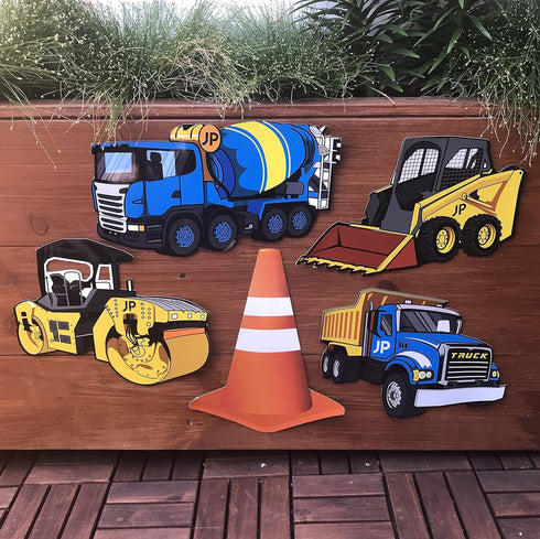 Jayd Products 12 Large Construction Trucks and Traffic Cones Cutouts for Kids' Construction Party Decorations