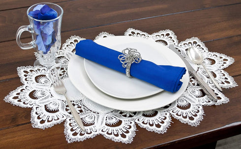 White European Lace and Antique Jacquard Fabric - Peacock Tail Lace Place mat, Doily, End Table Cover