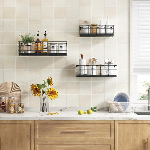 4 Set Fixwal Floating Shelves - Hanging Wall Mounted Shelves for Living Room, Kitchen, Bedroom & Bathroom - Decorative