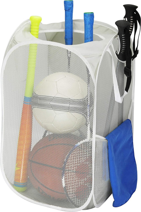 Simple Houseware Mesh Pop-Up Laundry Hamper Basket with Side Pocket, Gray - 2 Pack