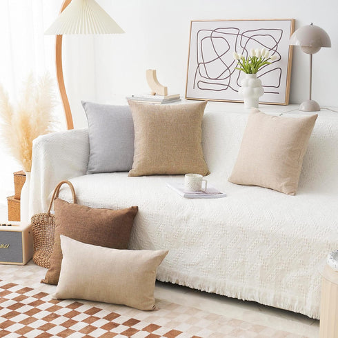 Home Brilliant Linen Pillow Covers 18x18 Set of 2 Decorative Beige Throw Pillows Cover for Couch