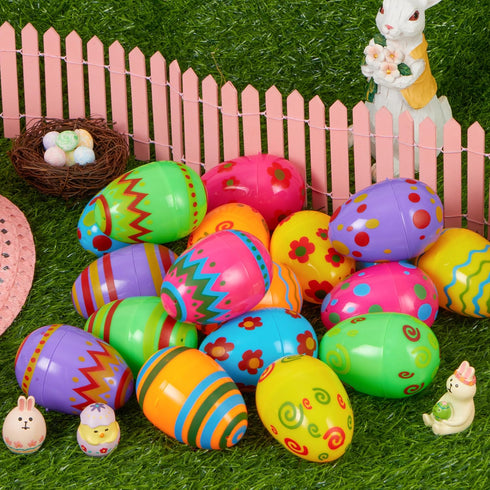 36 3.15'' JOYIN Toy PCs Plastic Printed Bright Easter Eggs, Over Tall Fillable Empty Eggs Bulks for Easter Hunt, Basket