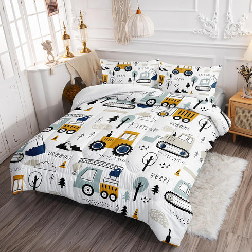 Set Set 1 2 Cartoon Car Comforter Kids Construction Printed Bedding with Comforter and Pillowcases for Boys and Girls