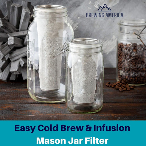 Cold Brew Filter for Mason Jar Wide Mouth Coffee Maker, UPGRADED Stainless Steel Mesh with 2 Silicone Seals (1 Quart 32 Ounces)