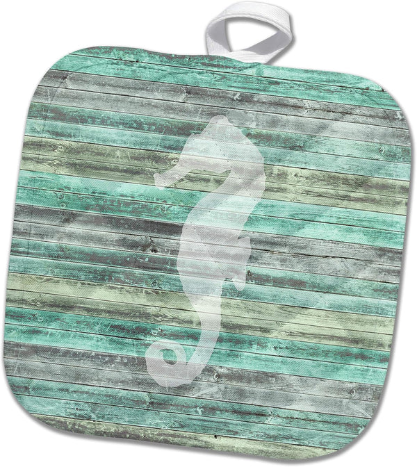 3dRose Pot Holder, Rustic Weathered Coastal Nautical Seahorse for Beach Decor
