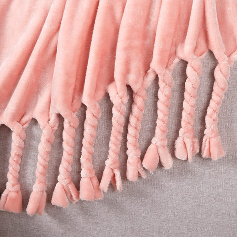 Homiest Cozy 50 60 Inch) Fleece Throw Blanket with Fringe, Soft & Flannel Light Pink Blanket, Lightweight Decorative