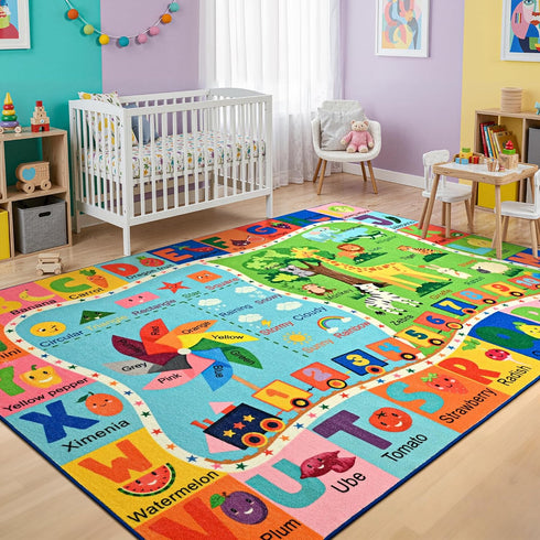 3x5 Maxsoft Kids Area Rugs for Playroom, Educational TPR Non Slip Play Mat for Classroom Bedroom, Washable Learning