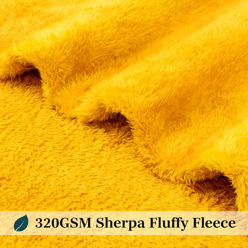 Cozy 60x80 PAVILIA Sherpa Throw Blanket for Couch Sofa, Mustard Yellow Fluffy Warm Plush Blanket for Twin Bed, Super