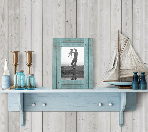 Americanflat 5x7 Picture Frame, Hampton Collection, Distressed Wood, Turquoise Blue, Polished Crystal Clear Glass for